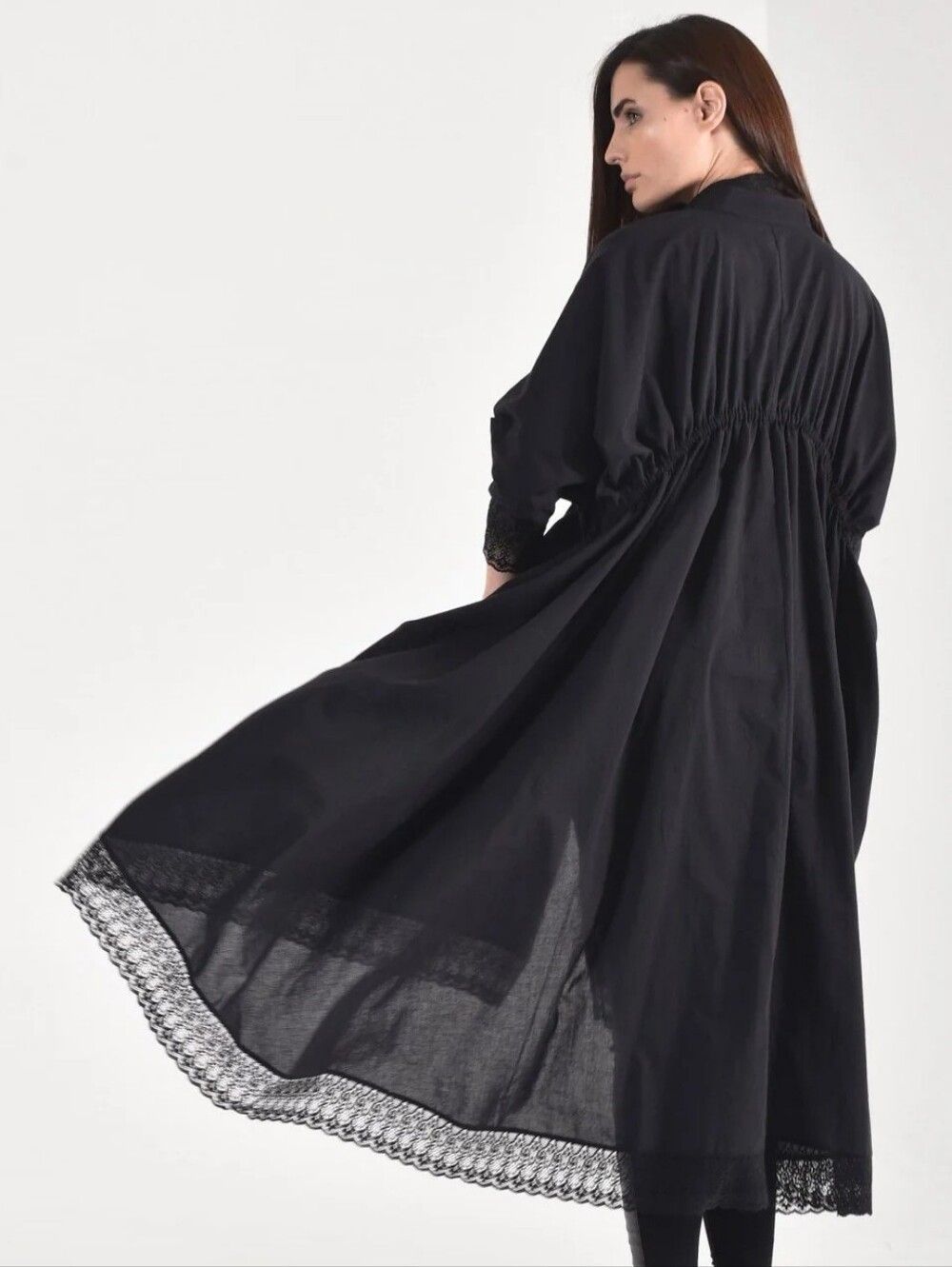 Aakasha airy maxi shirt dress with lace trim
